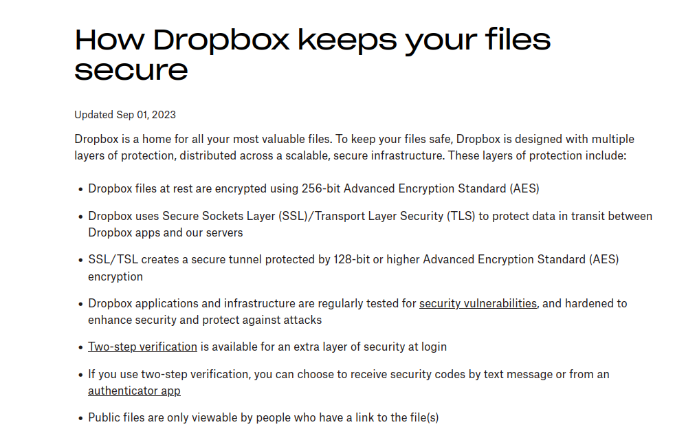 Dropbox security protocols