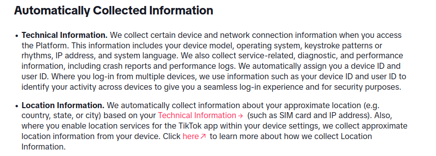 Screenshot: TikTok automatically collected information by TikTok.